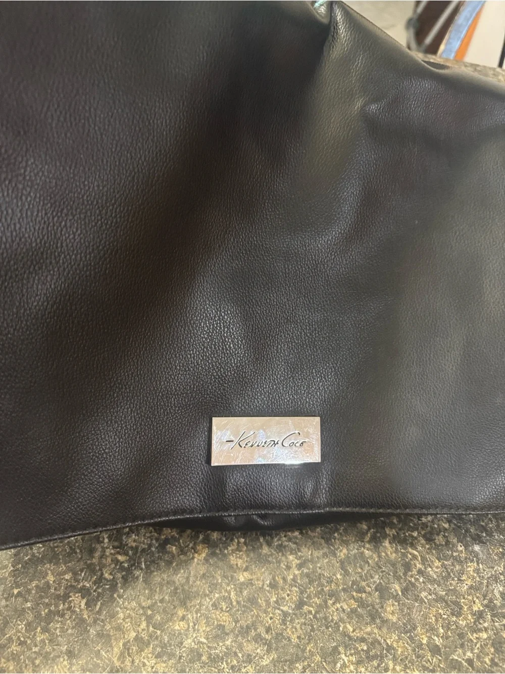 Kenneth Cole Black Faux Leather Messenger Bag with Adjustable Strap